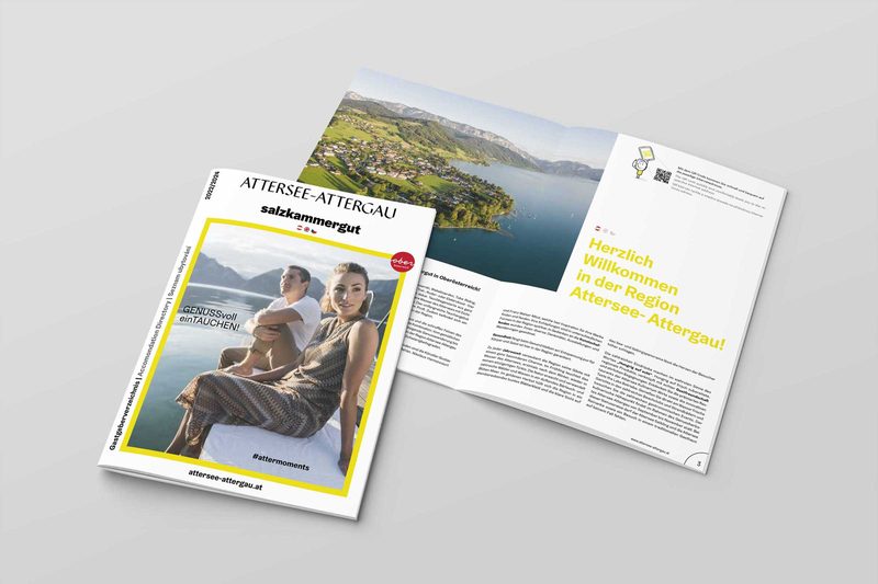 Gastgeberverzeichnis Attersee-Attergau: Cover und aufgeschlagene Einleitungsseite